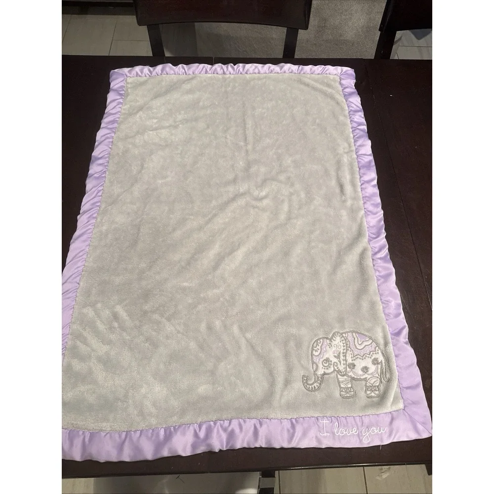 Wendy Bellissimo I Love You Elephant Baby Blanket Gray And Purple Lovey
